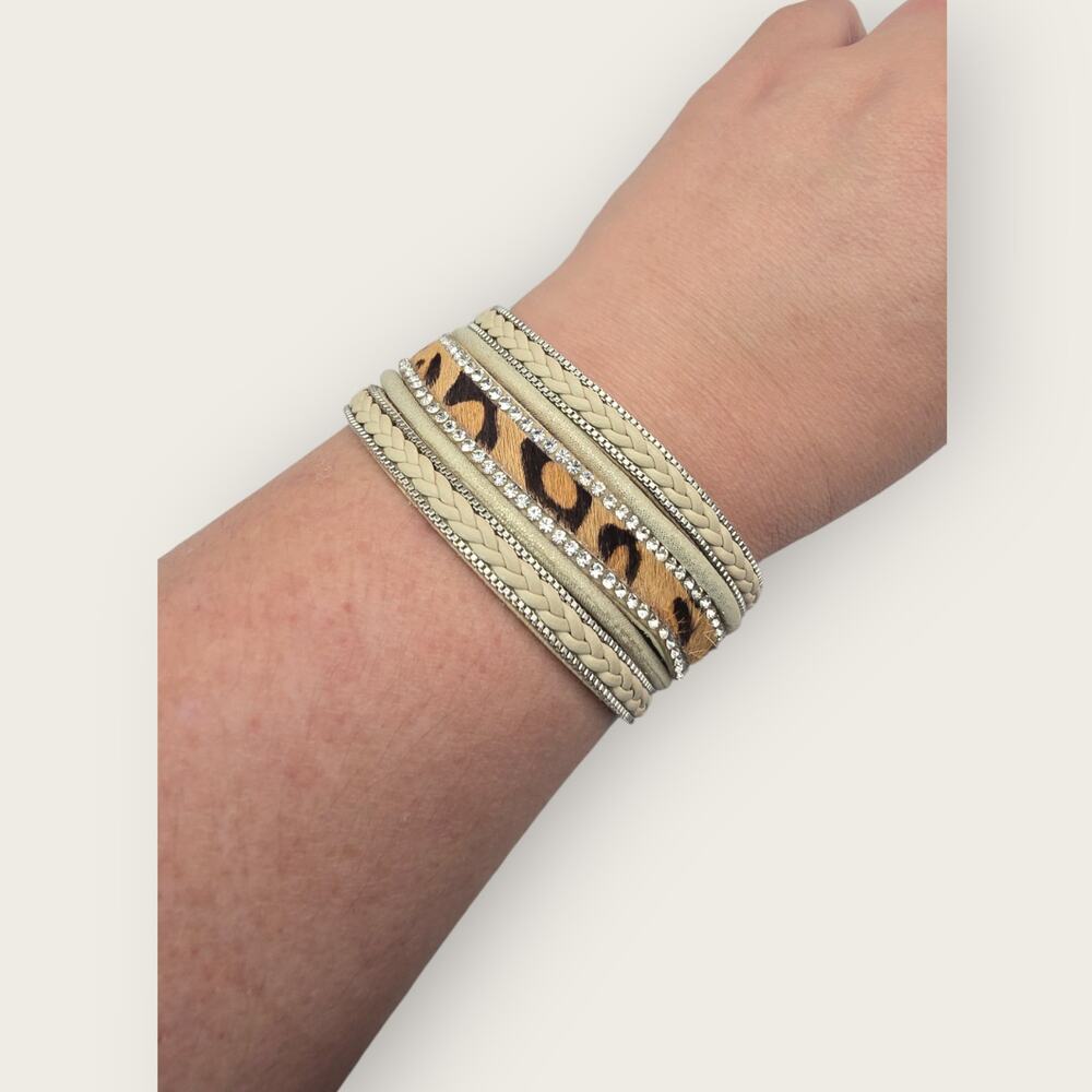 Leopard Rhinestone Wrap Bracelet Magnetic Cuff Y2K Glam Statement - Picture 6 of 10